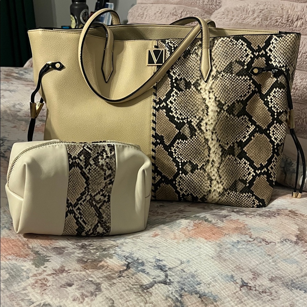 Elegant Tan and Snake Print Tote Bag Set Victoria’s Secret tote, target pouch